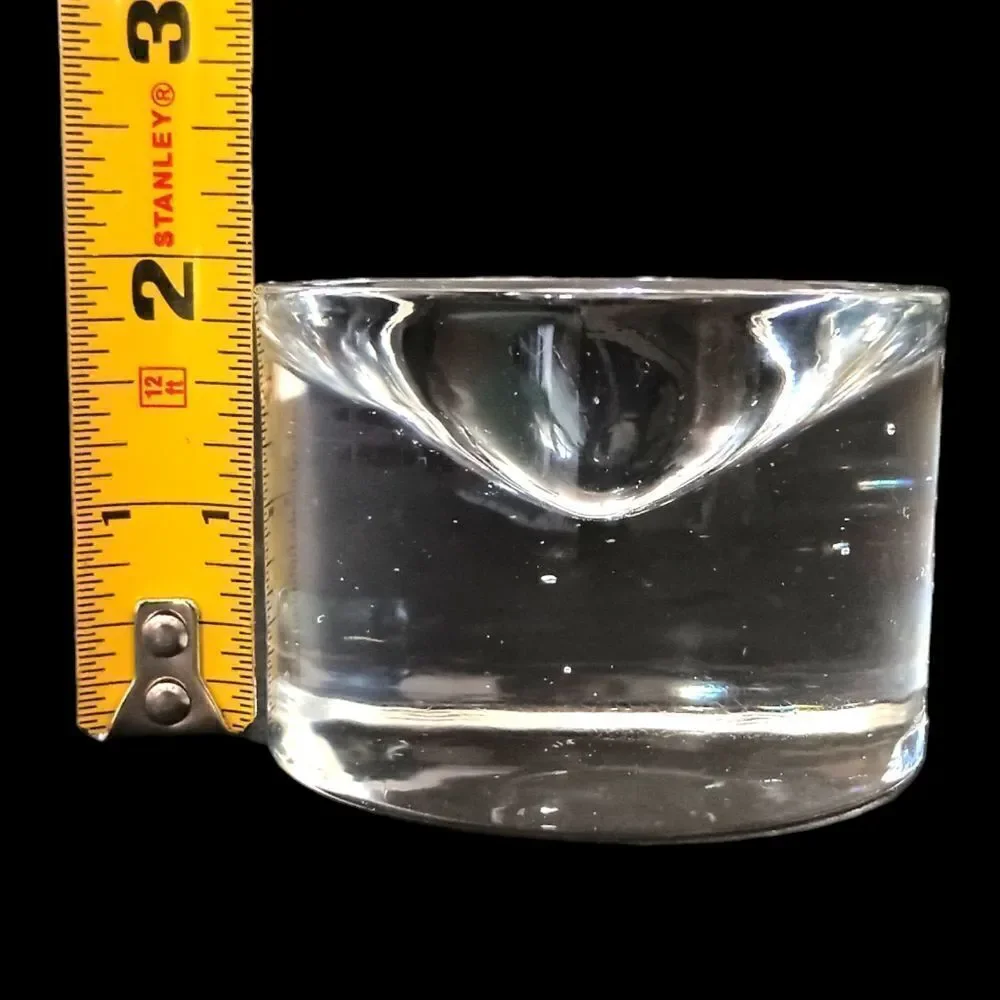 Heavy Clear Glass Crystal Paperweight Concave Hand Blown Handmade Round Vintage.